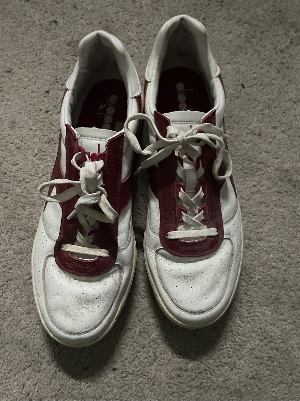 Diadora White and Burgundy Low-Top Sneakers